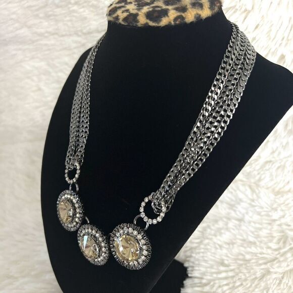 JCPENNEY'S‎ FAUX CITRINE RHINESTONE GLASS SILVER TONE CHOKER LAYERED NECKLACE - Picture 7 of 9